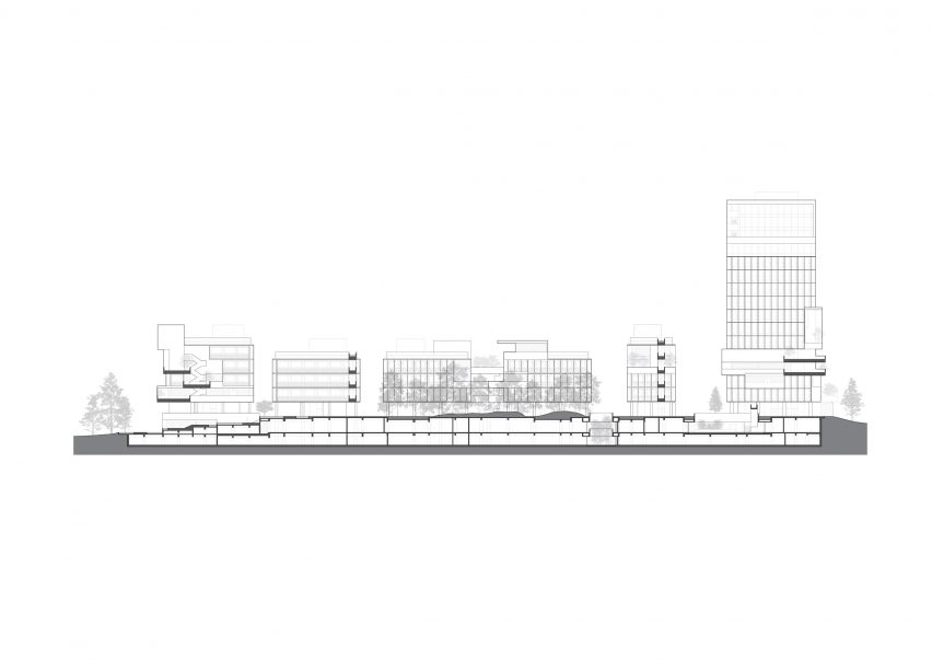 Section drawing of Luxelakes Floating Headquarters by Vector Architects