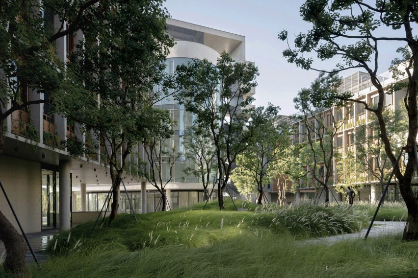 Luxelakes Floating Headquarters is an office complex in Chengdu that was designed by Vector Architects