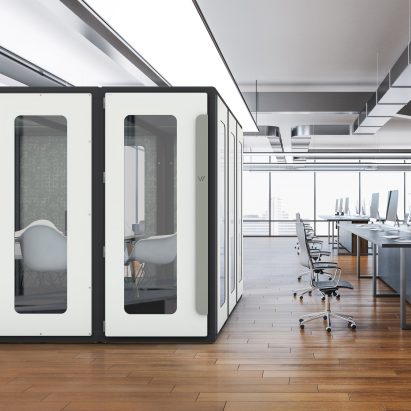 VicBooth Office meeting room with white exterior used in an open plan office
