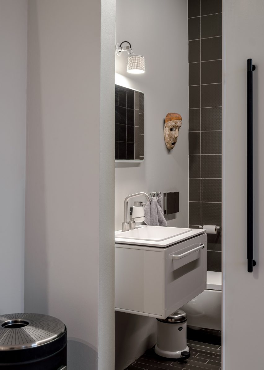 Bathroom interior of Vipp Pencil Case hotel in Copenhagen