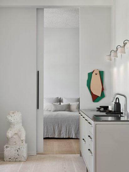 Bedroom interior of Vipp Pencil Case hotel in Copenhagen