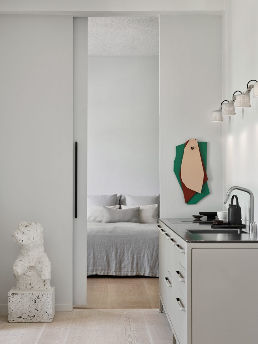 Bedroom interior of Vipp Pencil Case hotel in Copenhagen