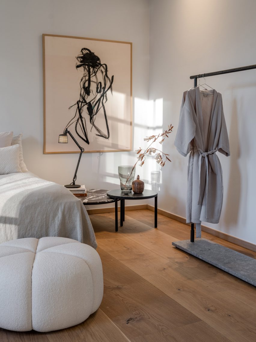 Bedroom interior of Vipp Pencil Case hotel in Copenhagen