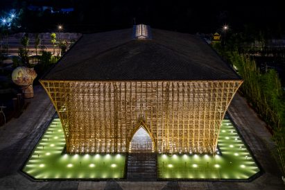 Grand World Phu Quoc pictured at night illuminated by lights