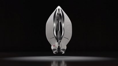 Rendering of a vulva-shaped spaceship