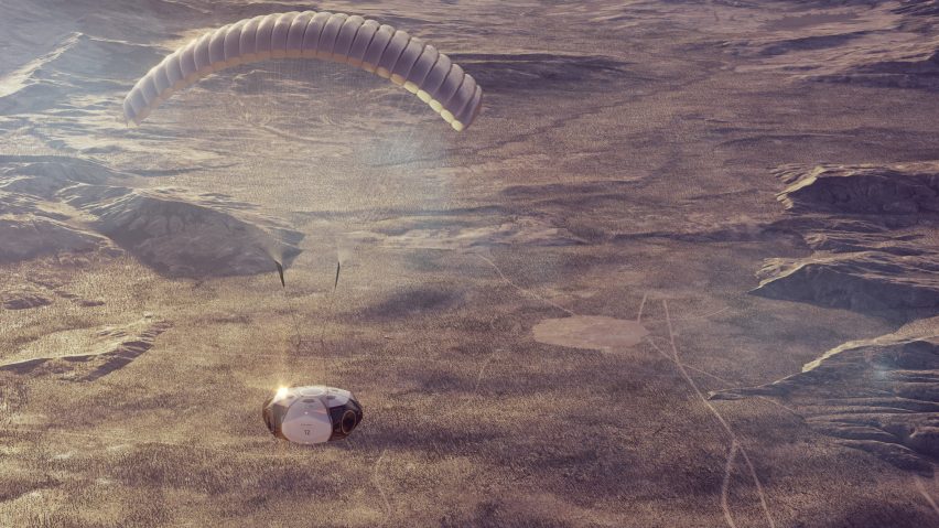 Render of World View capsule parachuting to Earth