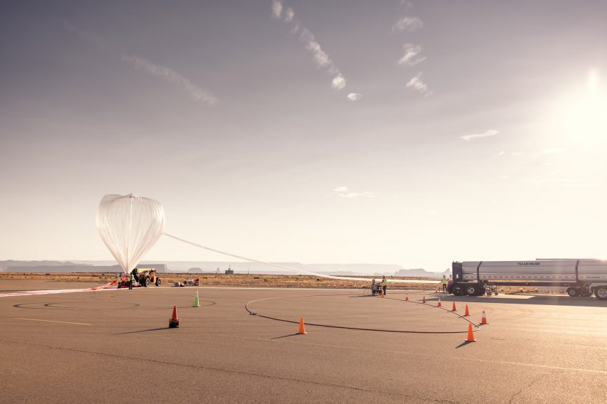 World View helium balloon being filled