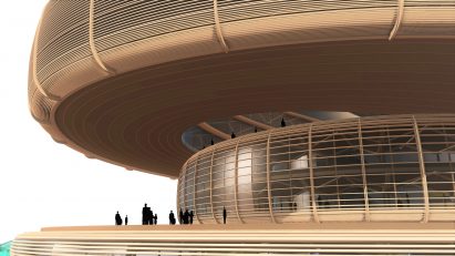 The exterior of a virtual city hall in the metaverse
