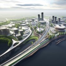 An aerial view of Liberland city renderings