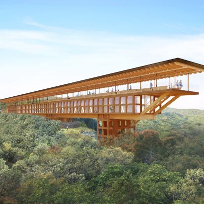 Render of Zenbo Seinei retreat by Shigeru Ban