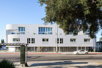 white apartment building LA