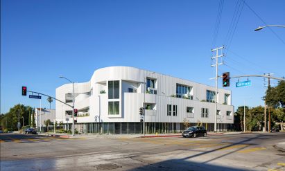 white apartment building LA exterior
