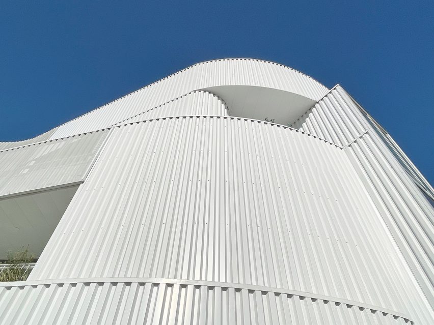 curving metal detail apartment exterior