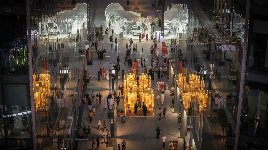 Photo of a mirrored hall with reflected lights