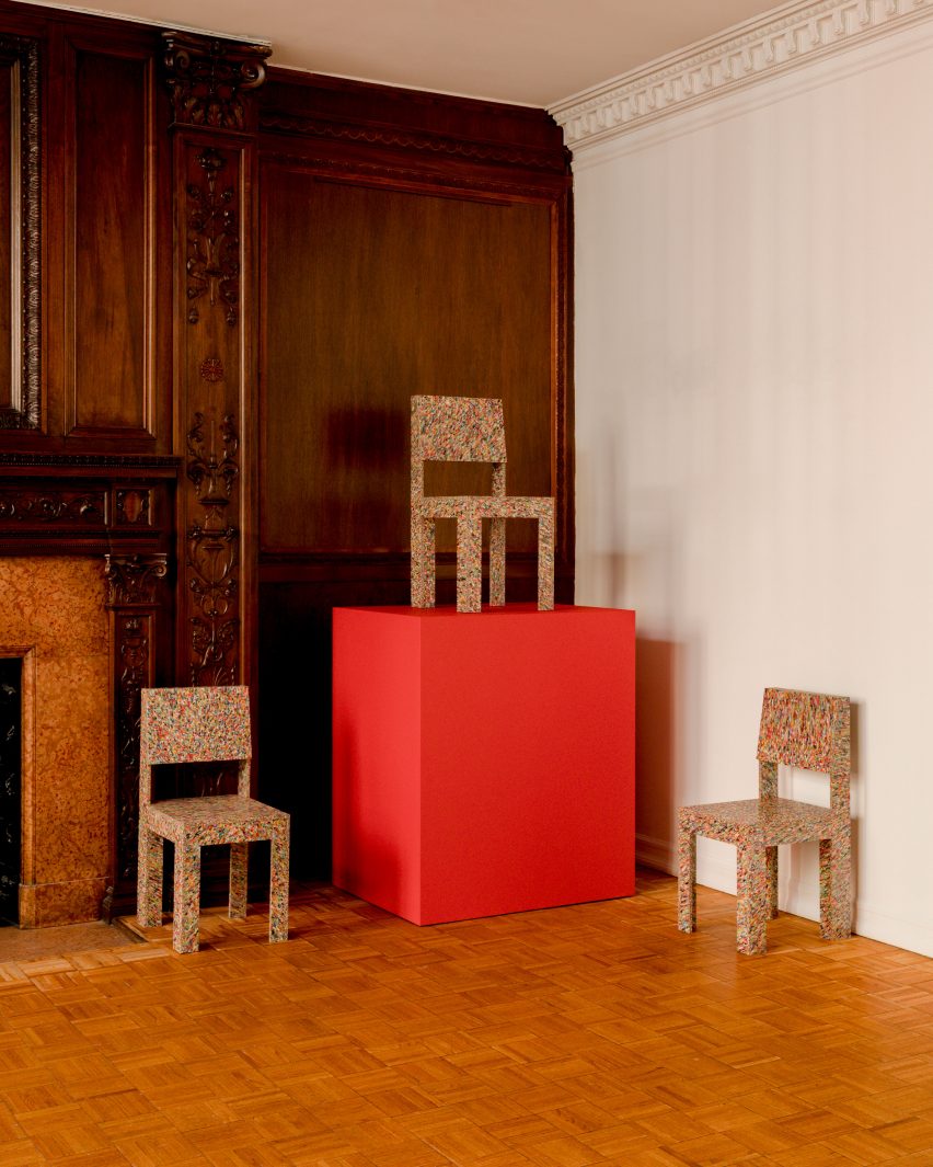 Trio of RCP2 chairs displayed at Emma Scully Gallery