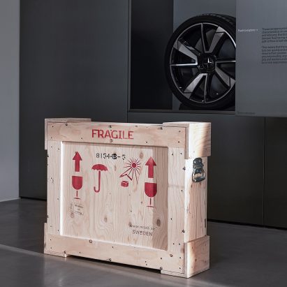A photograph of a piece of art in a container