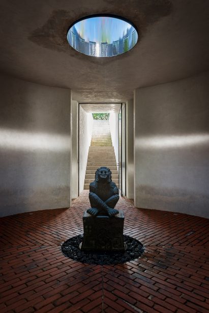skylight with statue