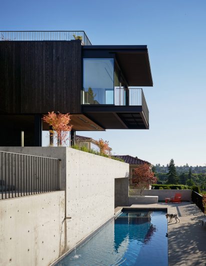 cedar cantilever bedroom over pool