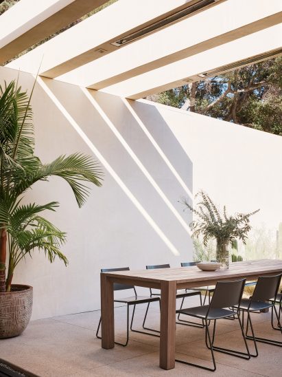 pool with louvred sun shades