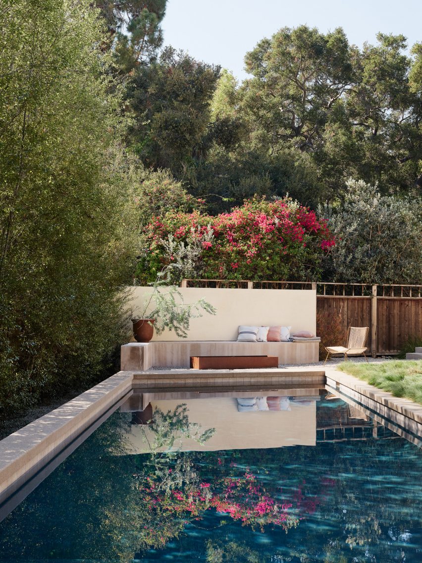 Pool with red flowers