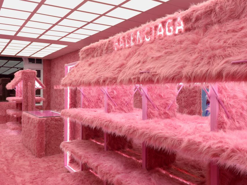 Balenciaga lined its Mount Street store in pink faux fur for its Le Cagole pop-up