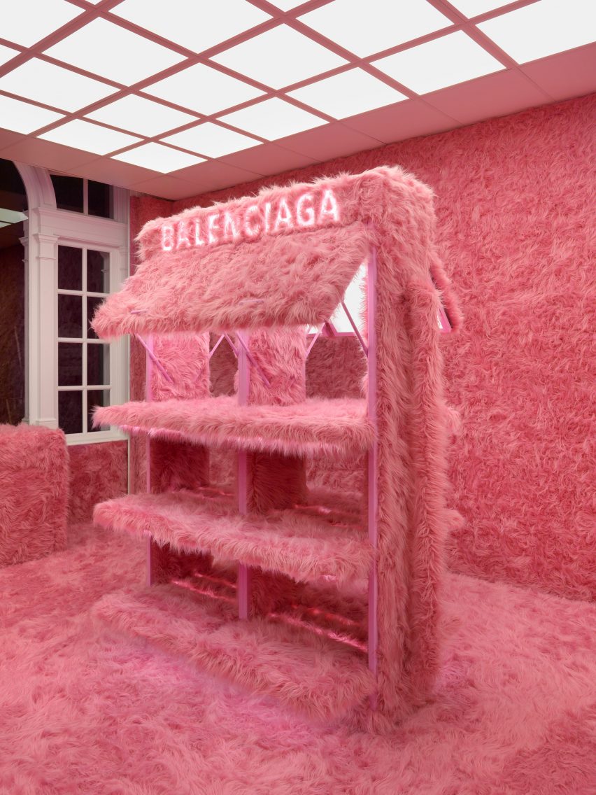 Balenciaga lined its Mount Street store in pink faux fur for its Le Cagole pop-up