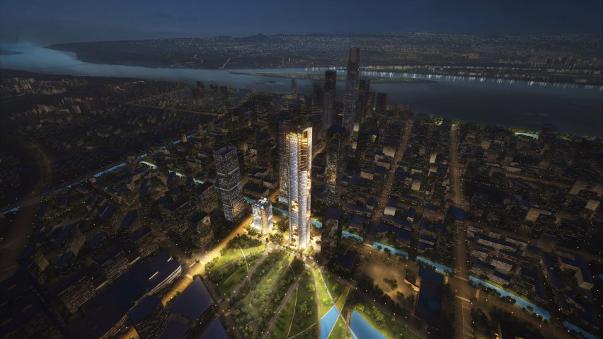 Nanjing Nexus is a 350-metre tall skyscraper by Büro Ole Scheeren