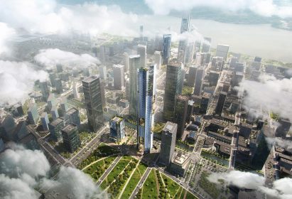 Render of Nanjing Nexus from a cloud view