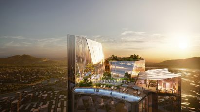 Render of the rooftop garden at the tower