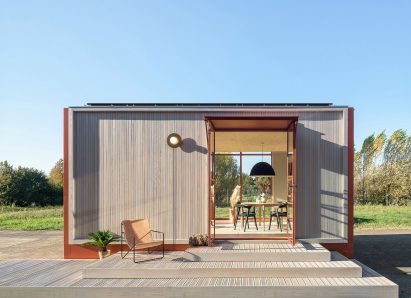 A wood clad accessible dwelling unit