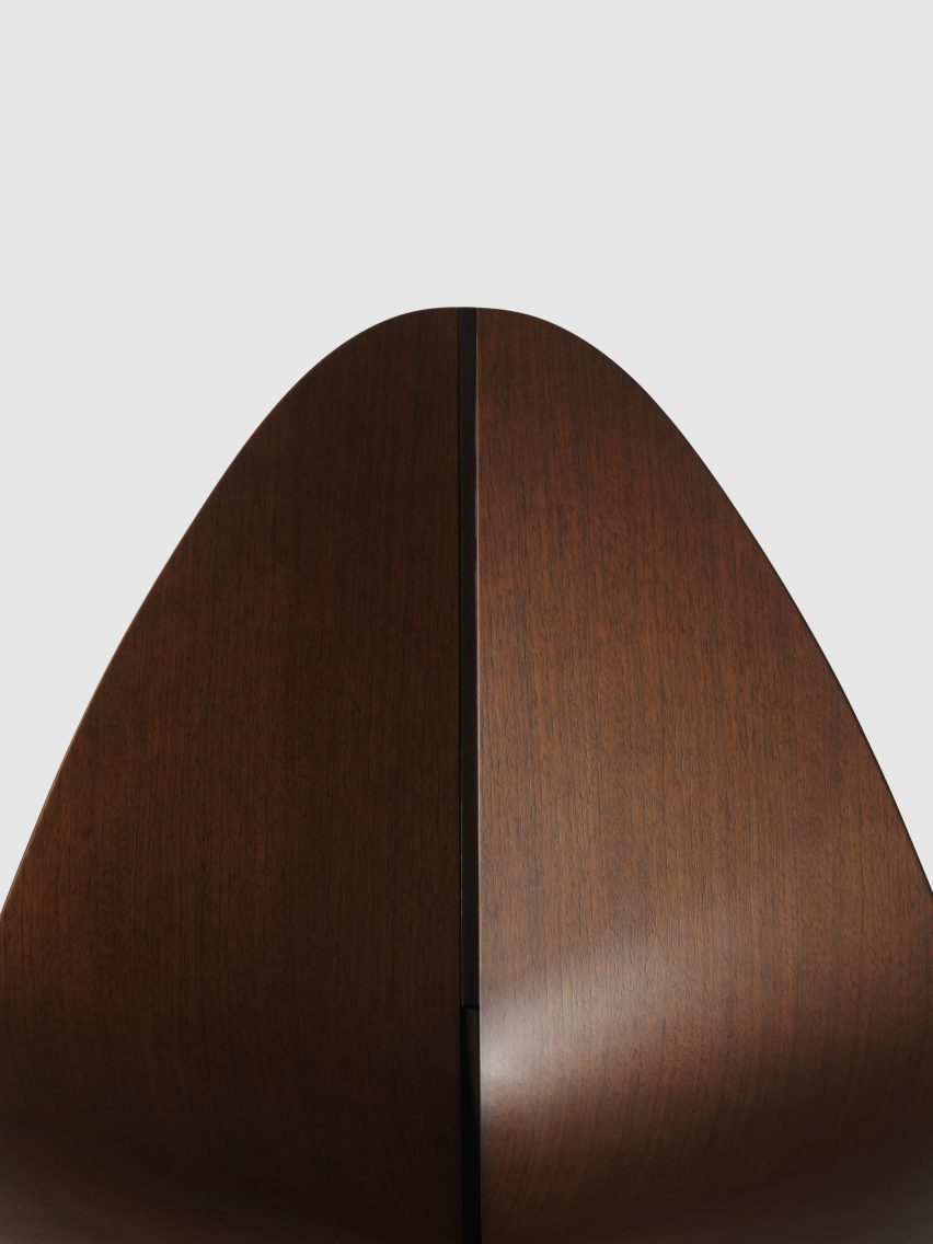 A photograph of the wooden Edaha chair by GamFratesi for Koyori