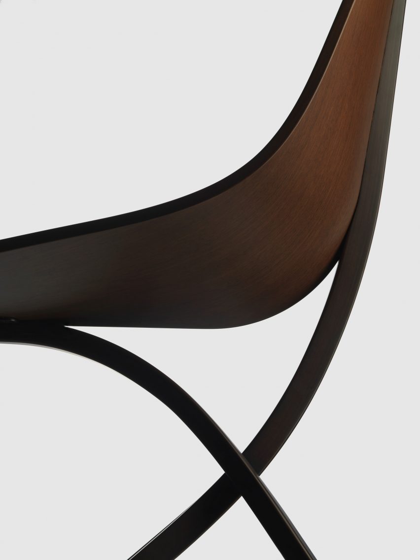 A photograph of the wooden Edaha chair by GamFratesi for Koyori