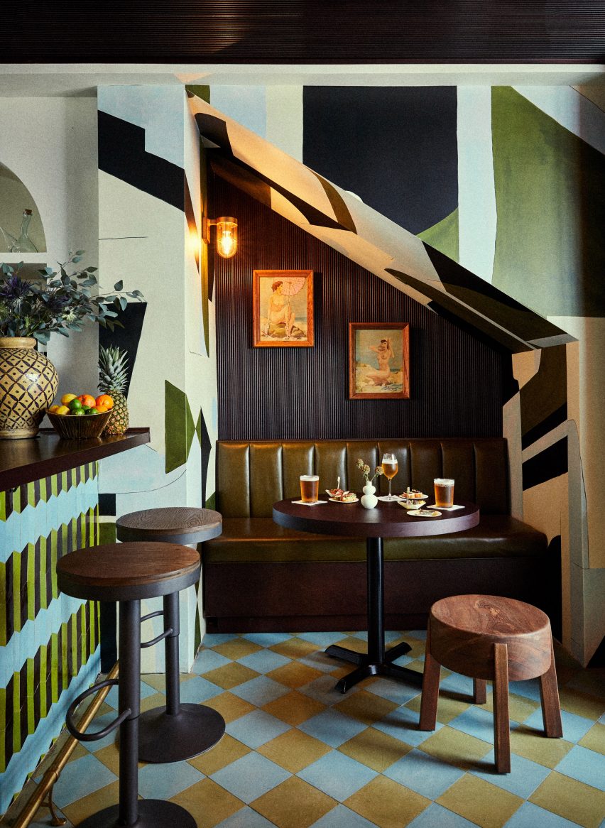 A green hotel bar