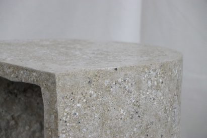 Close up of Gigas stool made from oyster shells, fish bones and kelp