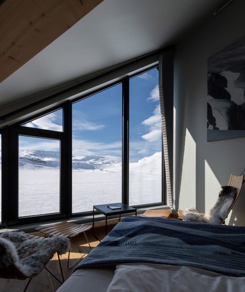 Interiors of Norway's Finse 1222 hotel, designed by Snøhetta