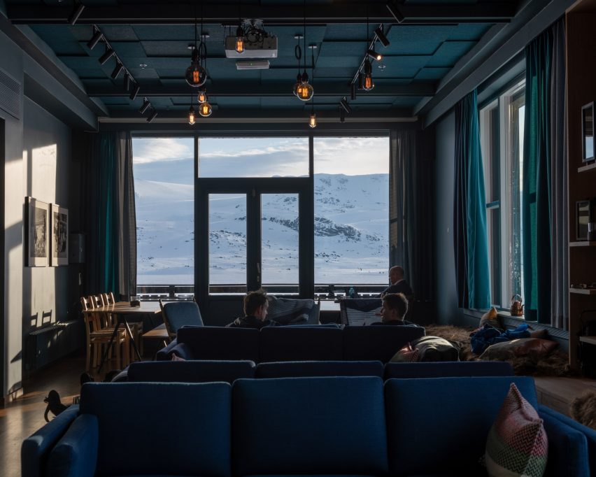 Interiors of Norway's Finse 1222 hotel, designed by Snøhetta