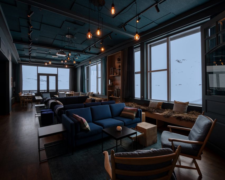 Interiors of Norway's Finse 1222 hotel, designed by Snøhetta