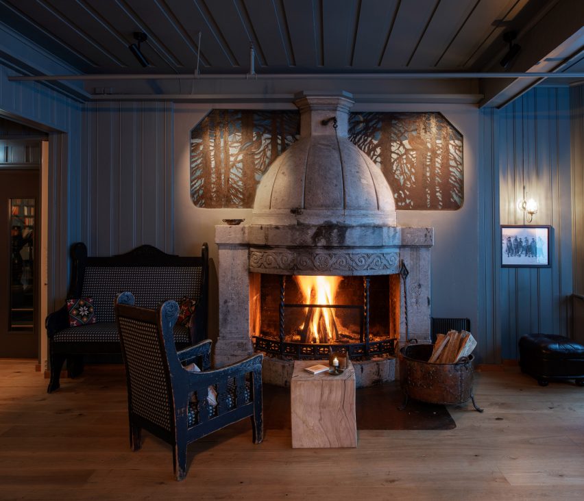 Interiors of Norway's Finse 1222 hotel, designed by Snøhetta
