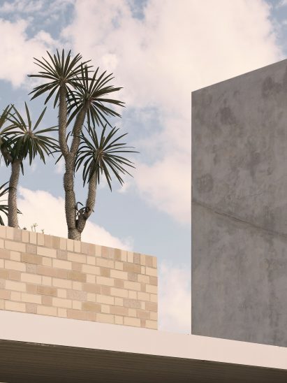 Brick and concrete exterior of River House