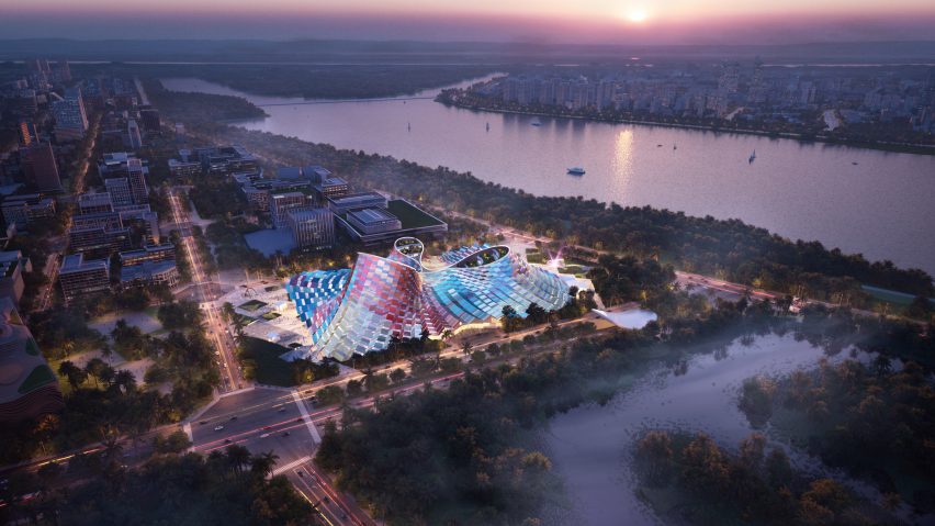 Render of the volcano-like performing arts centre