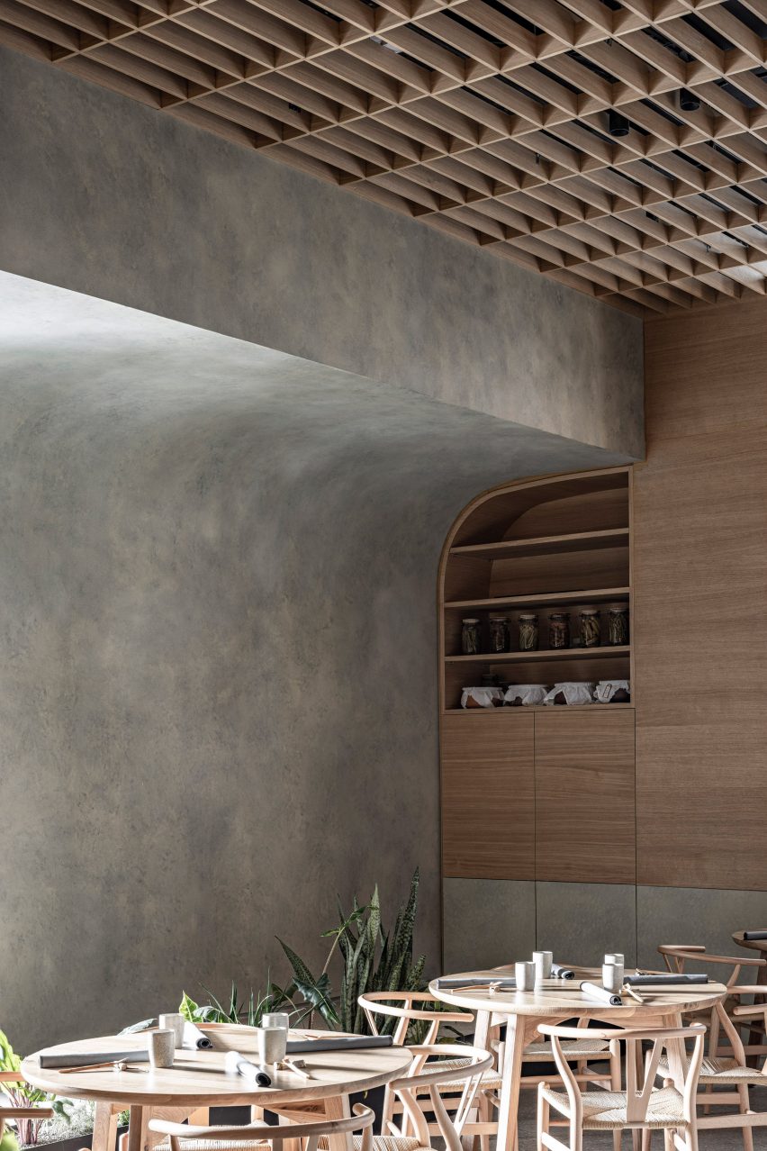 Hiba restaurant in Tel Aviv features oak and granite interior
