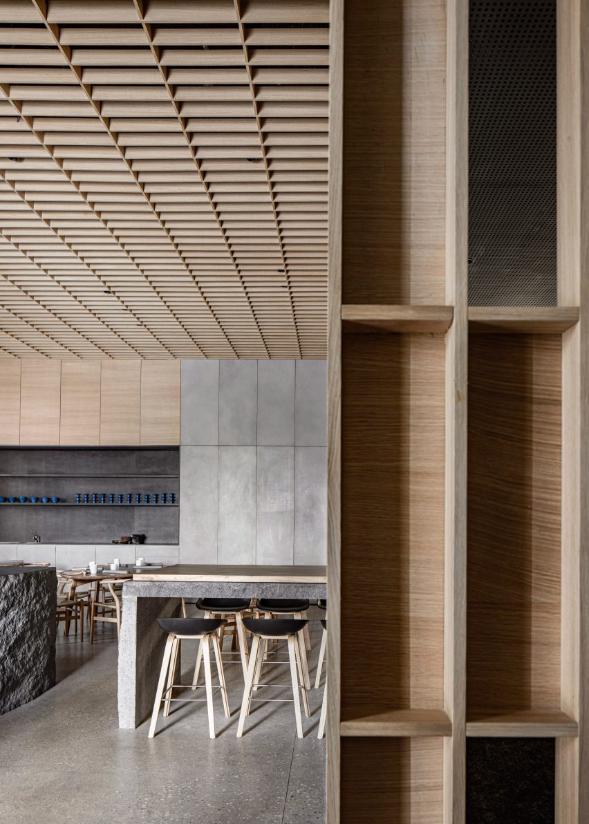 Hiba restaurant in Tel Aviv features oak and granite interior
