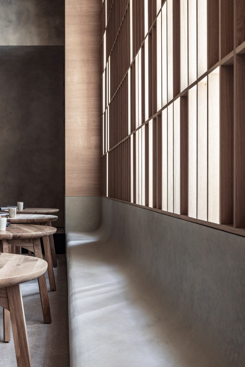Hiba restaurant in Tel Aviv features oak and granite interior