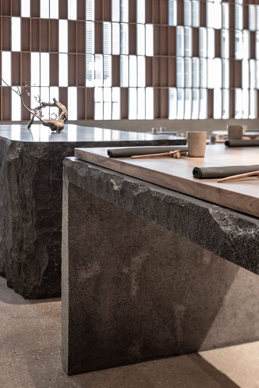 Hiba restaurant in Tel Aviv features oak and granite interior
