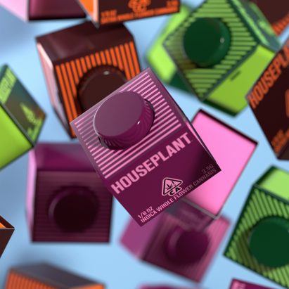 Houseplant cannabis containers in freefalling positions