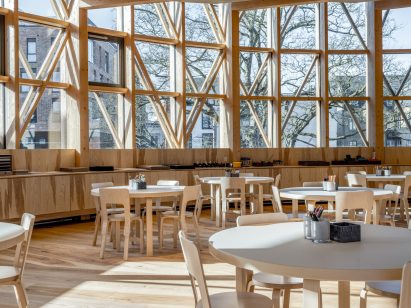 Interior image of a timber-lined work area at HC Anderson hus