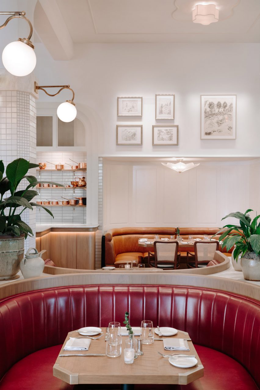 Banquettes, opal lights and plants