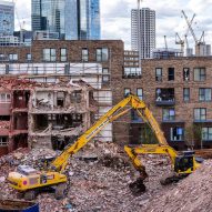 Crane in Canary Wharf demolition project used to illustrate story about London Plan Guidance about building retention