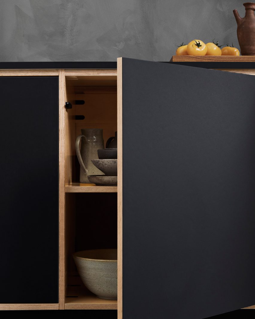 Close up of black cupboard on the LoopKitchen by Stykka