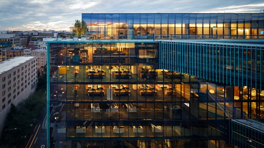 Glass facade of SHoP's Midtown Center in Washington DC